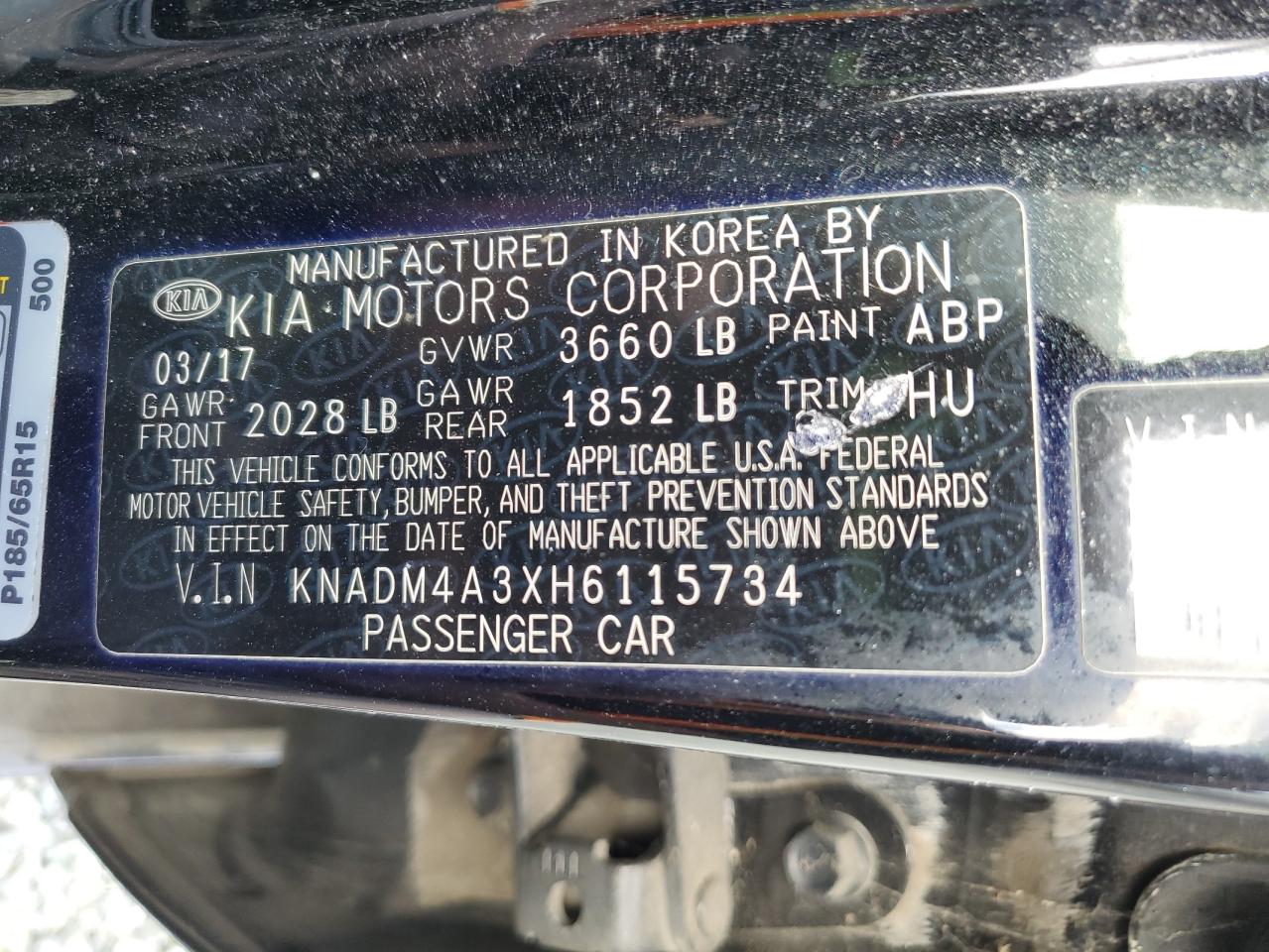 2017 Kia Rio Lx VIN: KNADM4A3XH6115734 Lot: 93024975