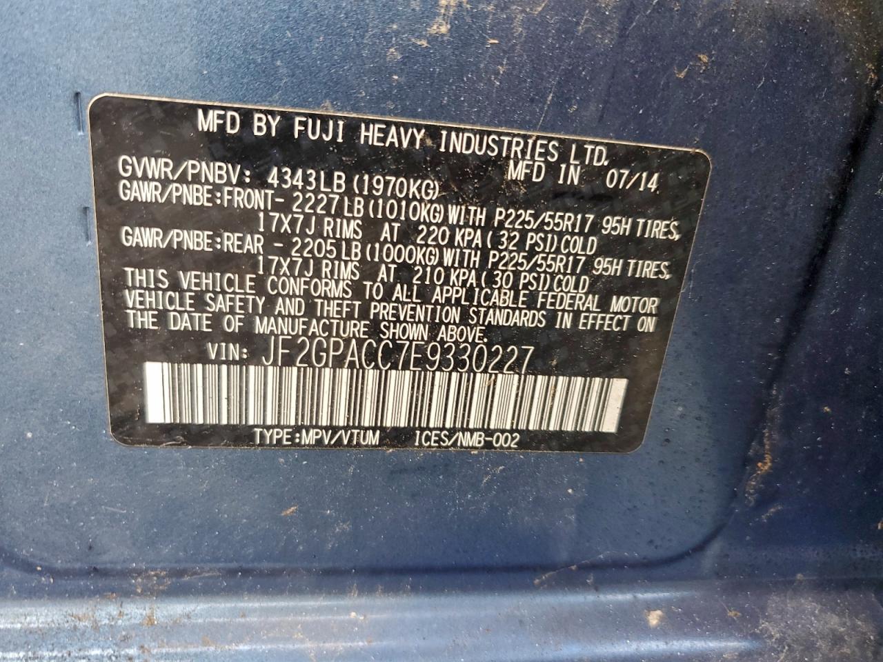 2014 Subaru Xv Crosstrek 2.0 Premium VIN: JF2GPACC7E9330227 Lot: 94588315