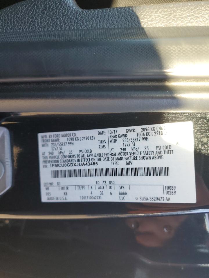 2018 Ford Escape Se VIN: 1FMCU0GDXJUA43485 Lot: 92920475