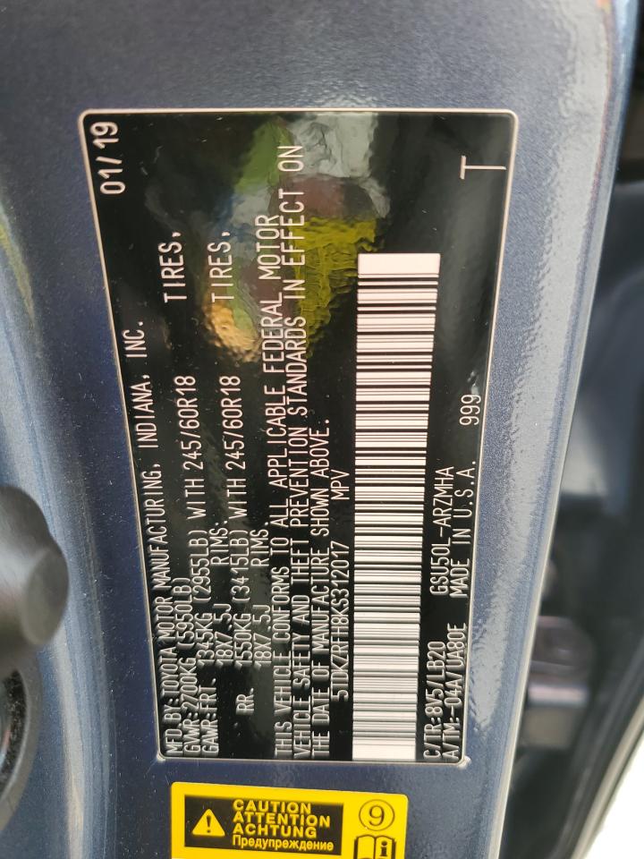 2019 Toyota Highlander Se VIN: 5TDKZRFH8KS312017 Lot: 93255685