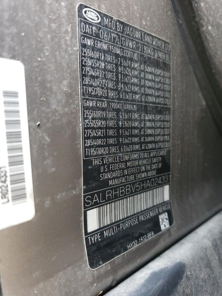 2017 Land Rover Discovery Hse Luxury VIN: SALRHBBV5HA024331 Lot: 92116335