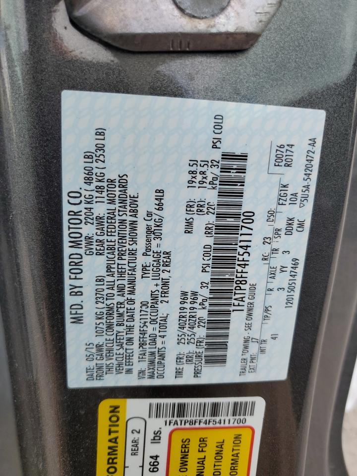 2015 Ford Mustang Gt VIN: 1FATP8FF4F5411700 Lot: 92603315