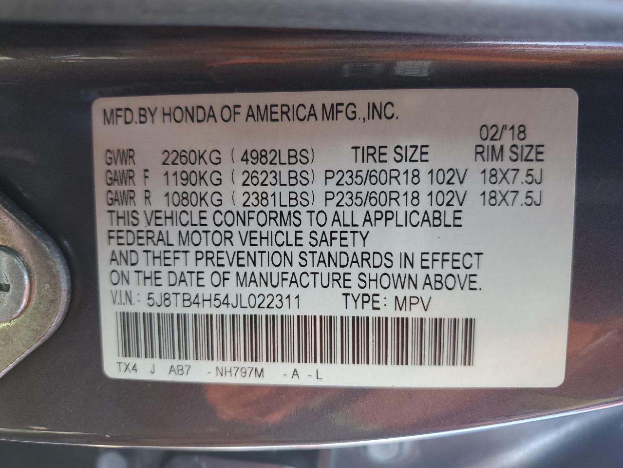 2018 Acura Rdx Technology VIN: 5J8TB4H54JL022311 Lot: 92512045