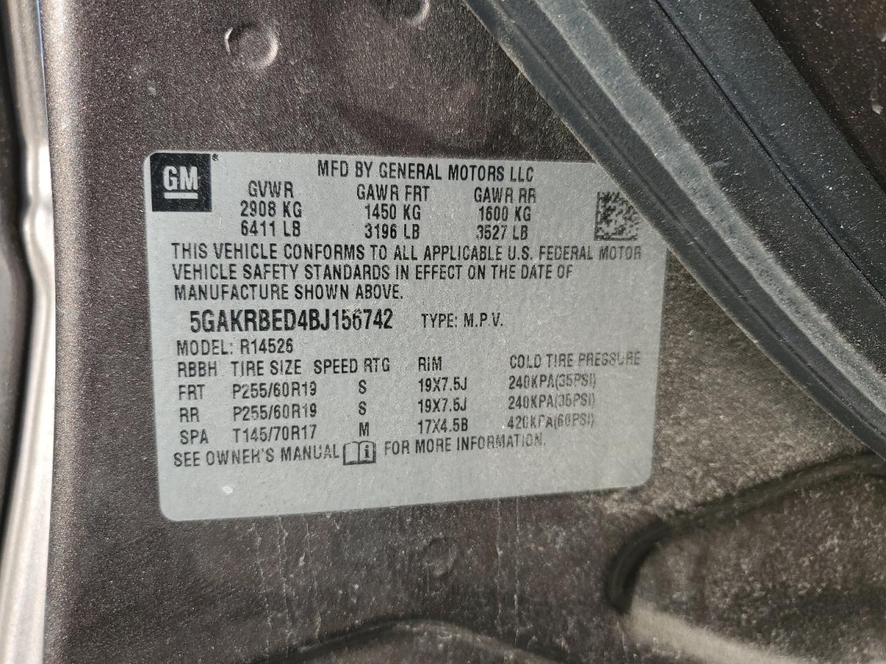 2011 Buick Enclave Cxl VIN: 5GAKRBED4BJ156742 Lot: 92278195