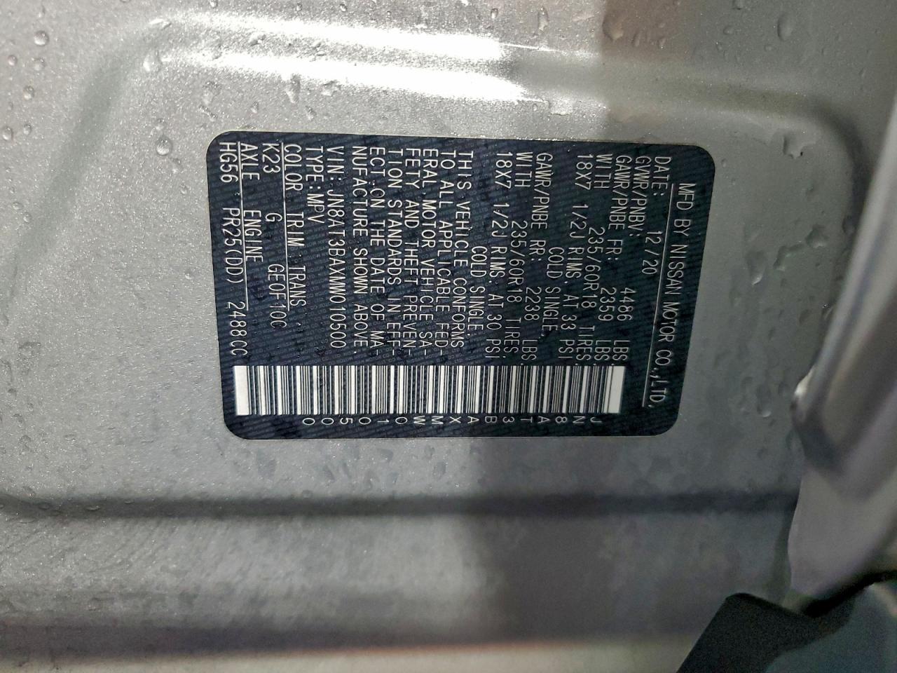 2021 Nissan Rogue Sv VIN: JN8AT3BAXMW010500 Lot: 94495315