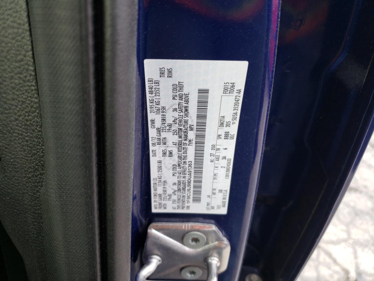 2013 Ford Escape Titanium VIN: 1FMCU9J99DUA91363 Lot: 91435865