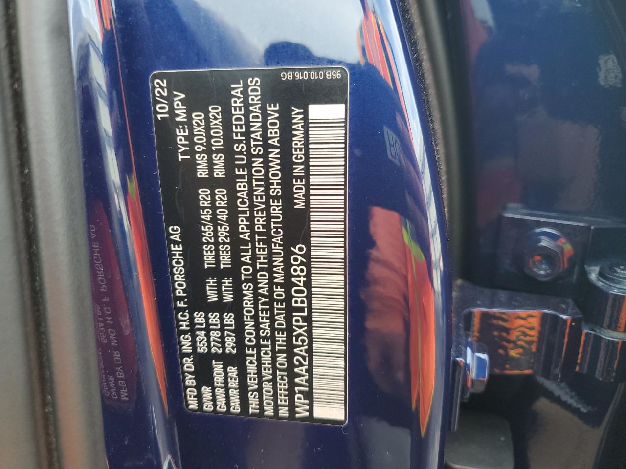 2023 Porsche Macan Base VIN: WP1AA2A5XPLB04896 Lot: 92023905