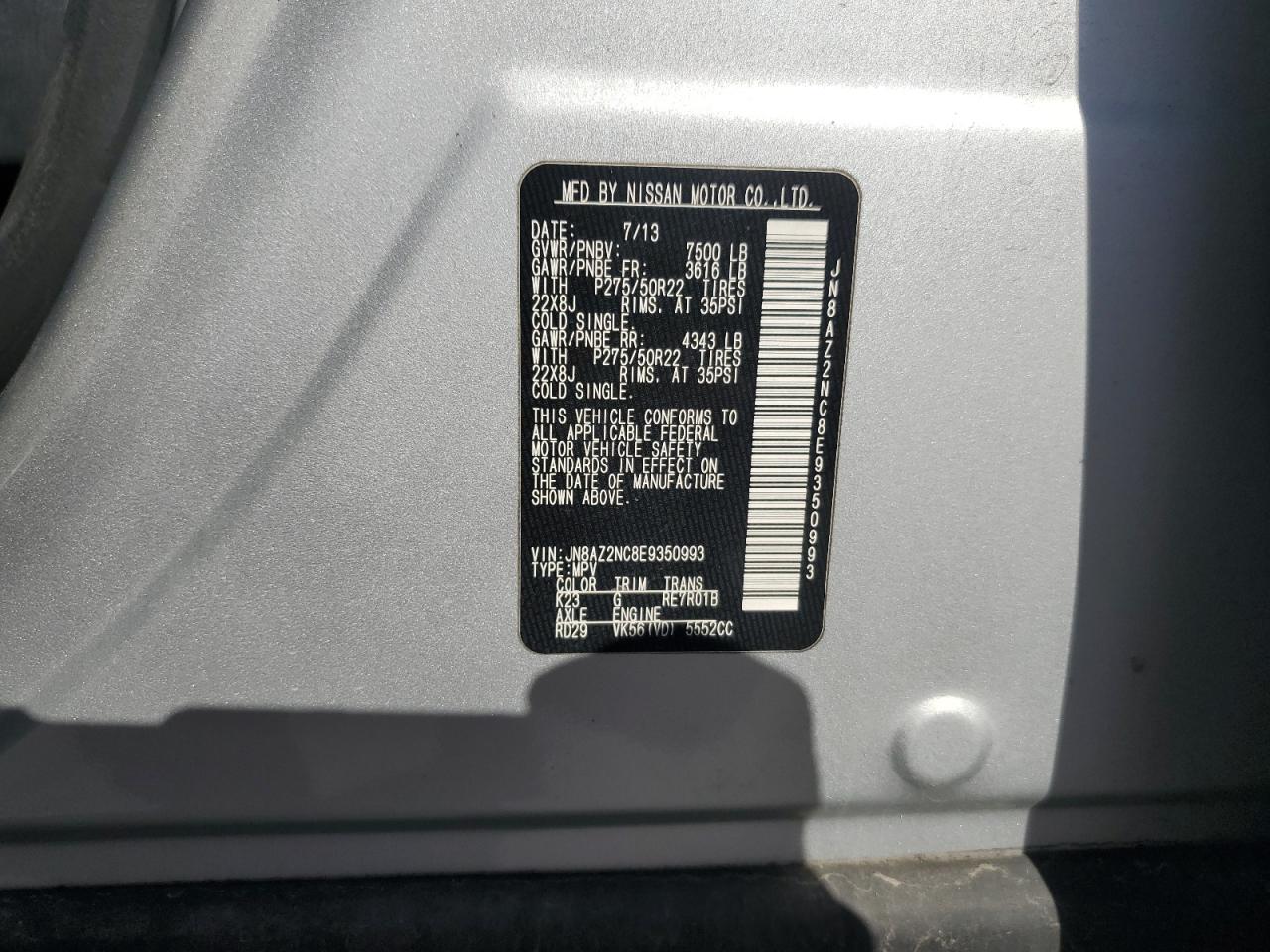 2014 Infiniti Qx80 VIN: JN8AZ2NC8E9350993 Lot: 92402835