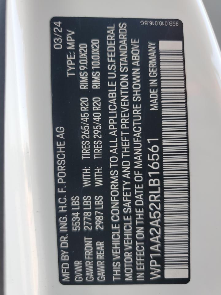 2024 Porsche Macan Base VIN: WP1AA2A52RLB16561 Lot: 92362235