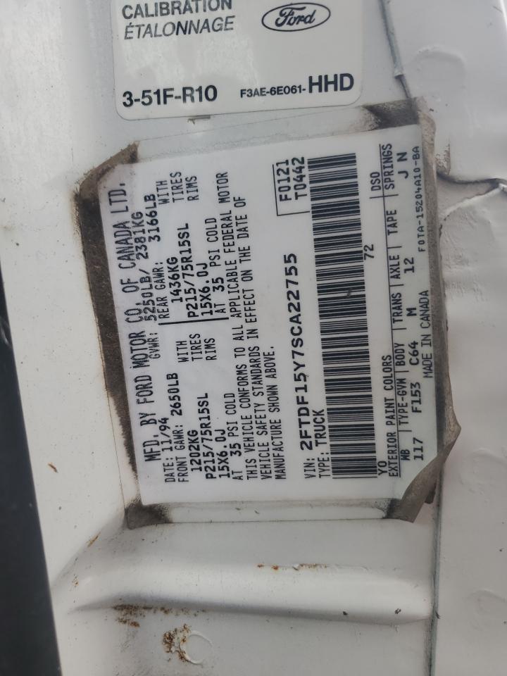 1995 Ford F150 VIN: 2FTDF15Y7SCA22755 Lot: 92959475