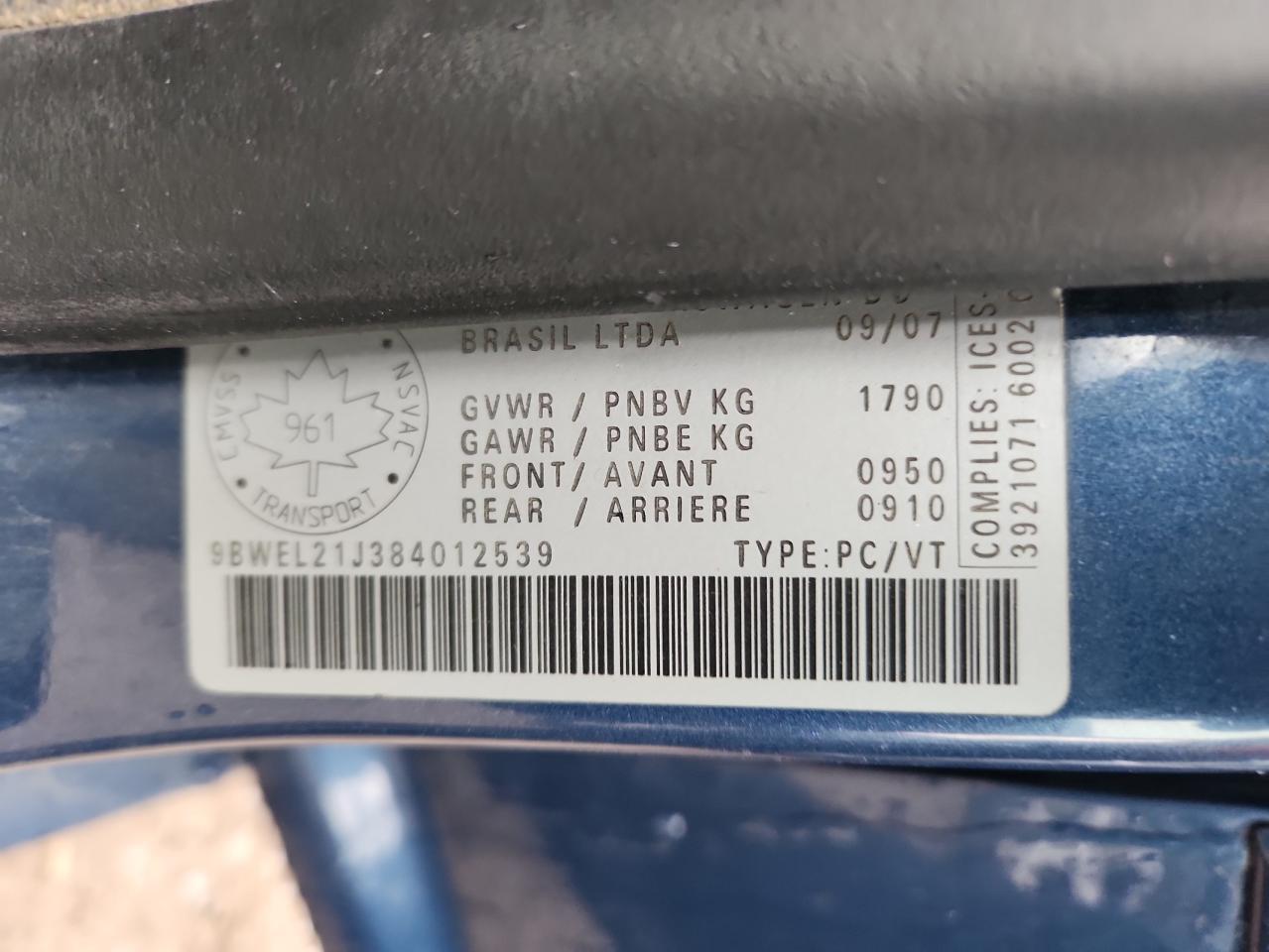 2008 Volkswagen City Golf VIN: 9BWEL21J384012539 Lot: 93349045