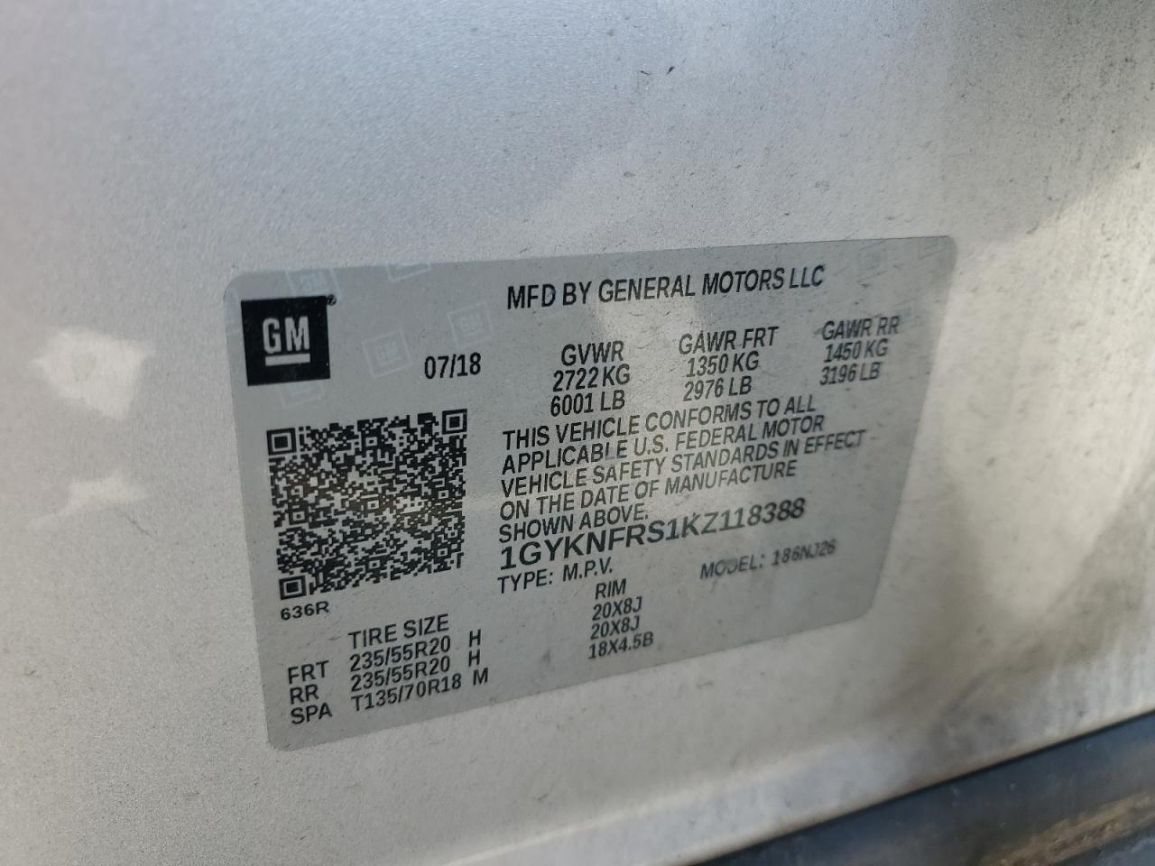 2019 Cadillac Xt5 Premium Luxury VIN: 1GYKNFRS1KZ118388 Lot: 91377385