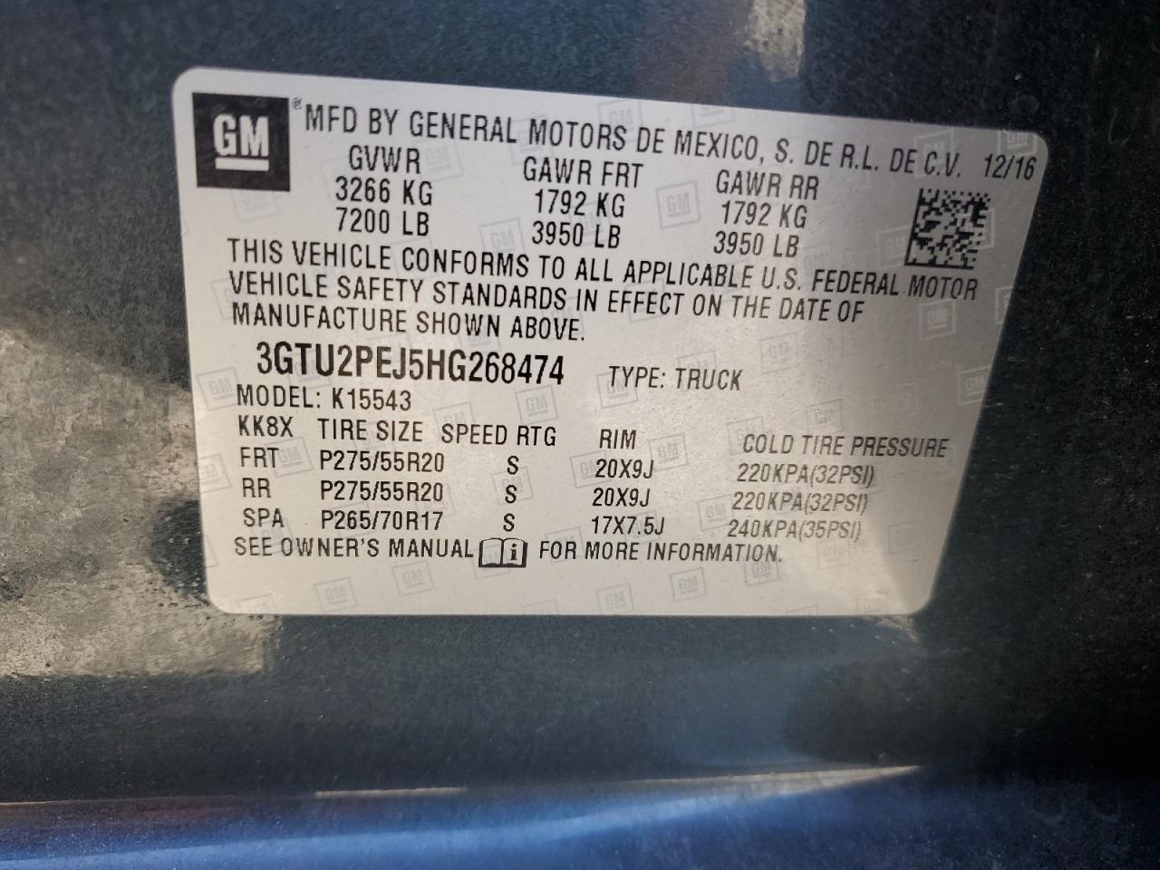 2017 GMC Sierra K1500 Denali VIN: 3GTU2PEJ5HG268474 Lot: 92276205