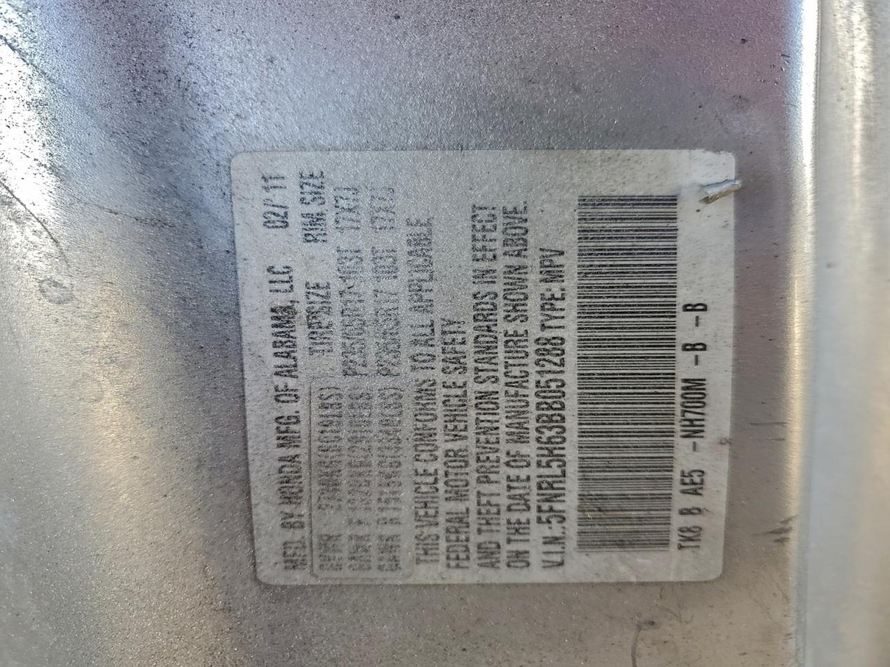 2011 Honda Odyssey Exl VIN: 5FNRL5H63BB051288 Lot: 94717645