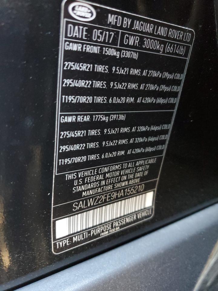 2017 Land Rover Range Rover Sport Svr VIN: SALWZ2FE9HA155210 Lot: 85438115