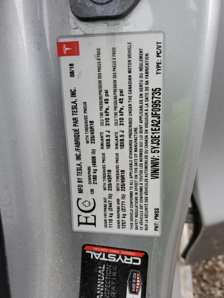 2018 Tesla Model 3 VIN: 5YJ3E1EA2JF095735 Lot: 85682985