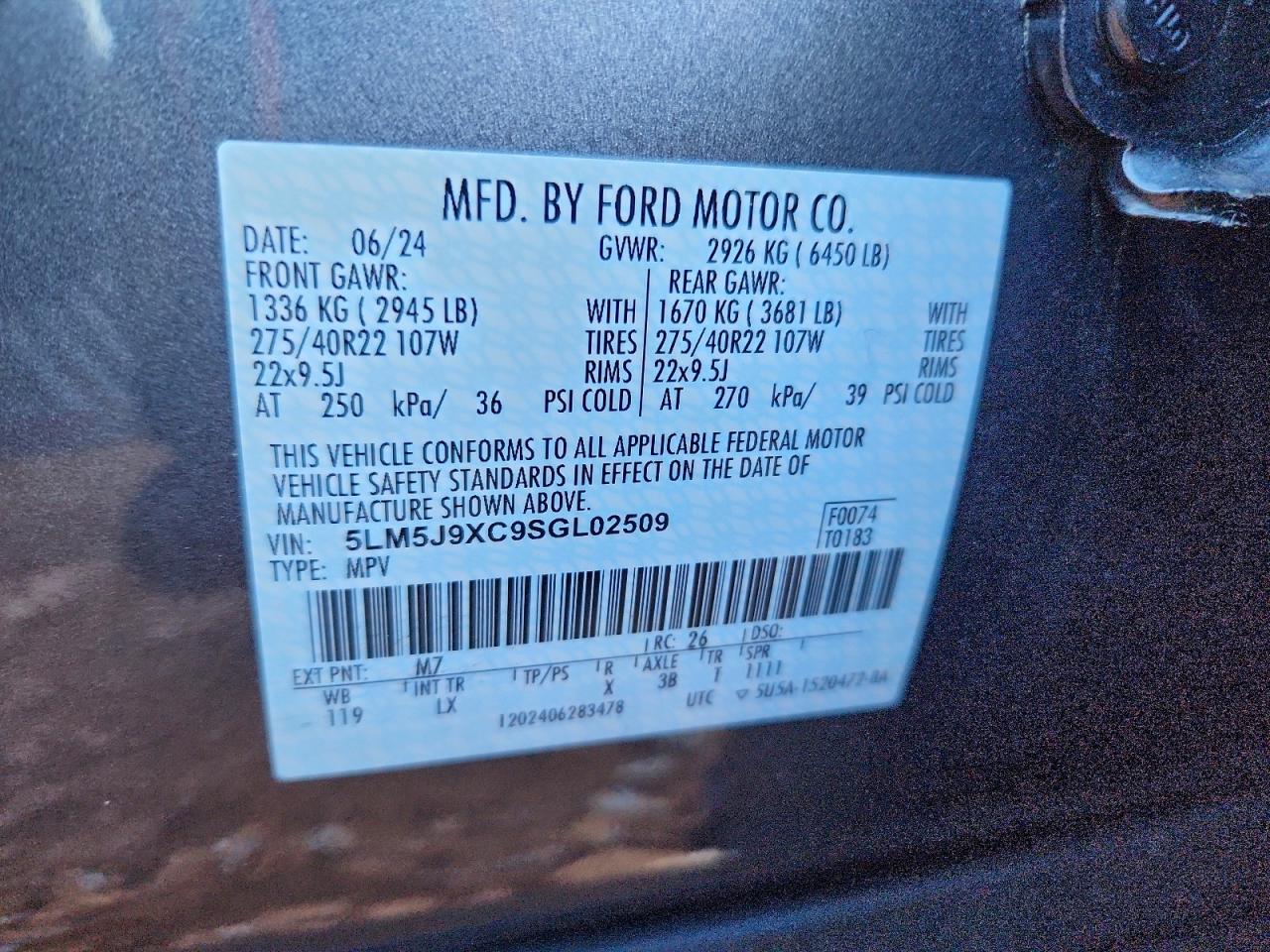 2025 Lincoln Aviator Black Label VIN: 5LM5J9XC9SGL02509 Lot: 94454285