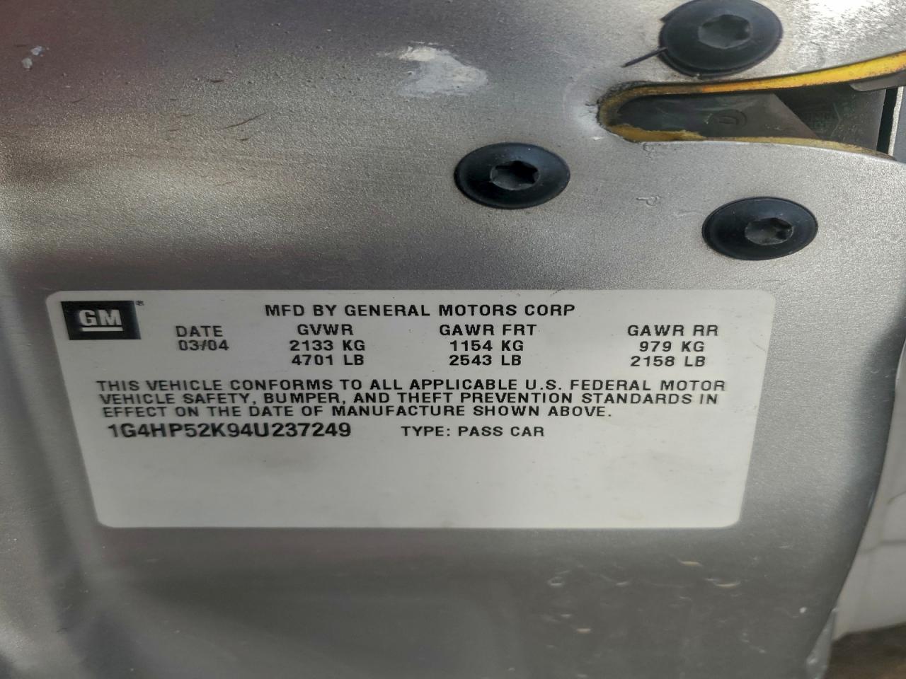 2004 Buick Lesabre Custom VIN: 1G4HP52K94U237249 Lot: 94064095