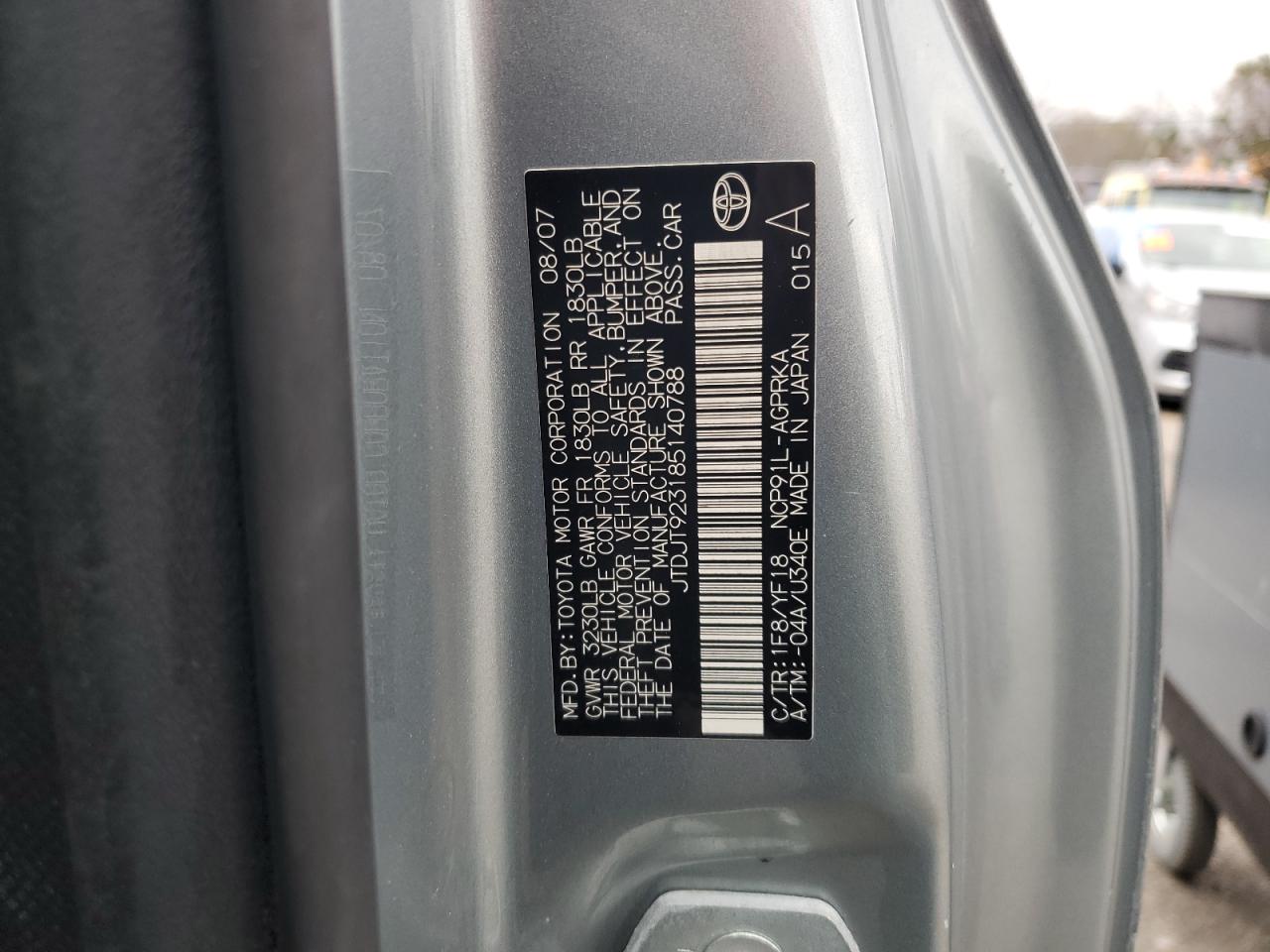 2008 Toyota Yaris VIN: JTDJT923185140788 Lot: 93056105