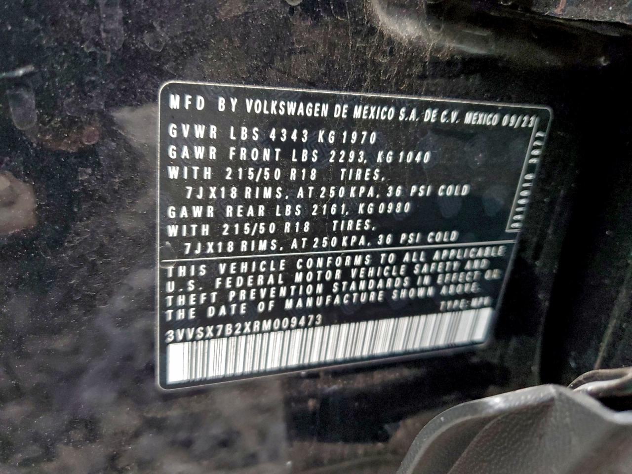 2024 Volkswagen Taos Se VIN: 3VVSX7B2XRM009473 Lot: 94121505