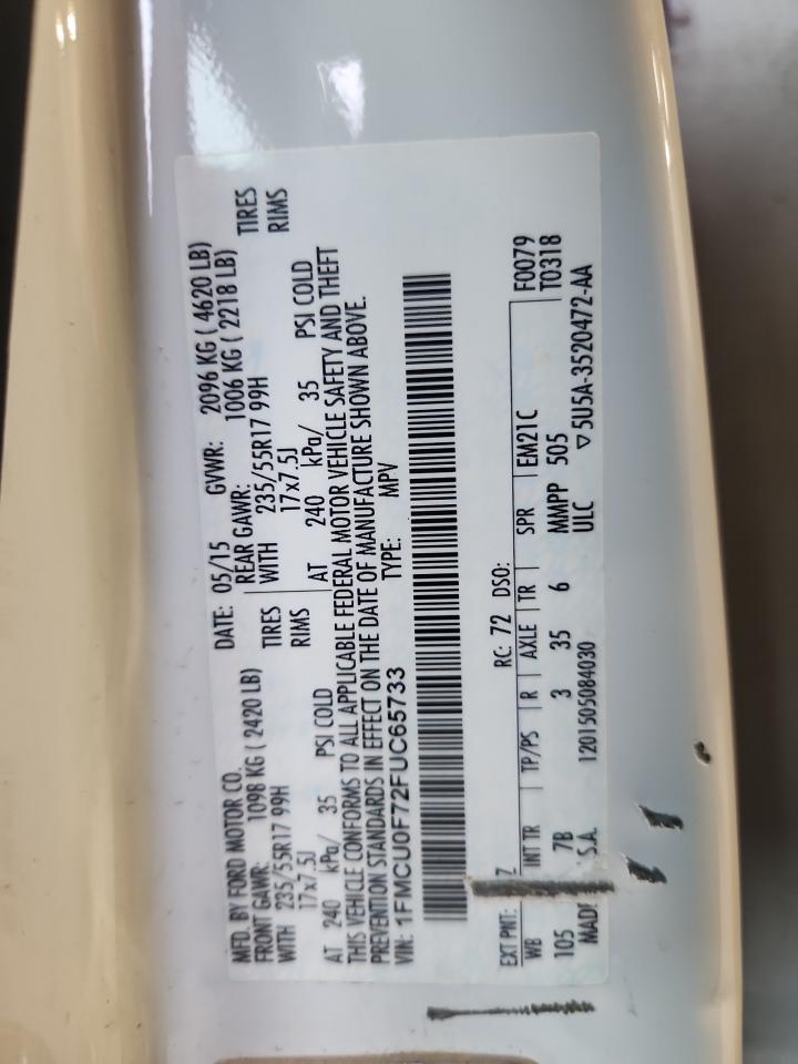 2015 Ford Escape S VIN: 1FMCU0F72FUC65733 Lot: 92678255