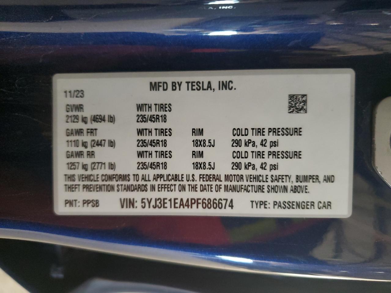 2023 Tesla Model 3 VIN: 5YJ3E1EA4PF686674 Lot: 90355035