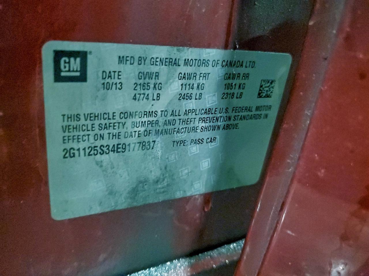 2014 Chevrolet Impala Lt VIN: 2G1125S34E9177837 Lot: 94440475