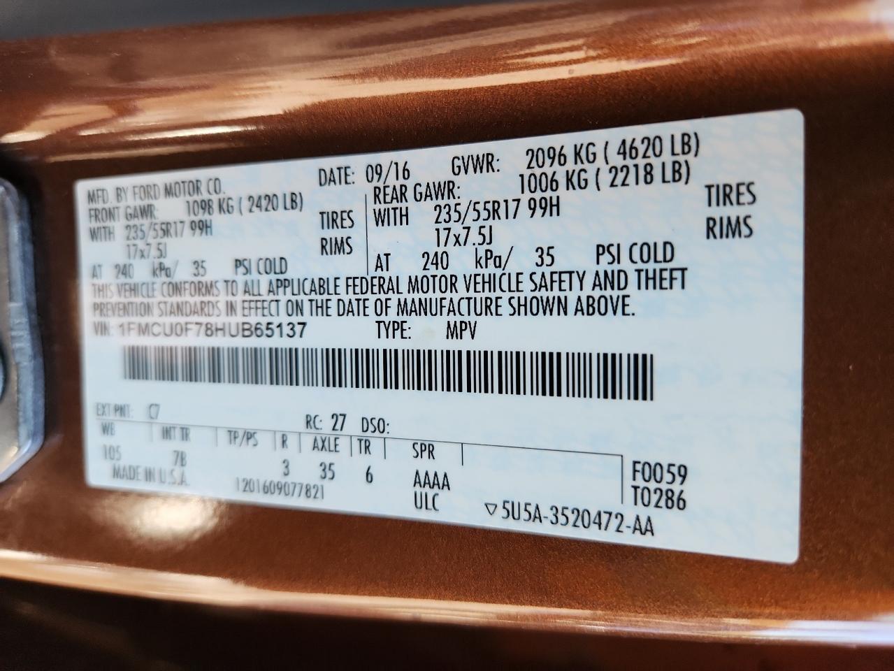 2017 Ford Escape S VIN: 1FMCU0F78HUB65137 Lot: 90642925