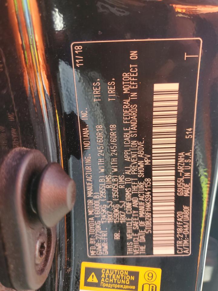 2019 Toyota Highlander Le VIN: 5TDBZRFH4KS941158 Lot: 93205425