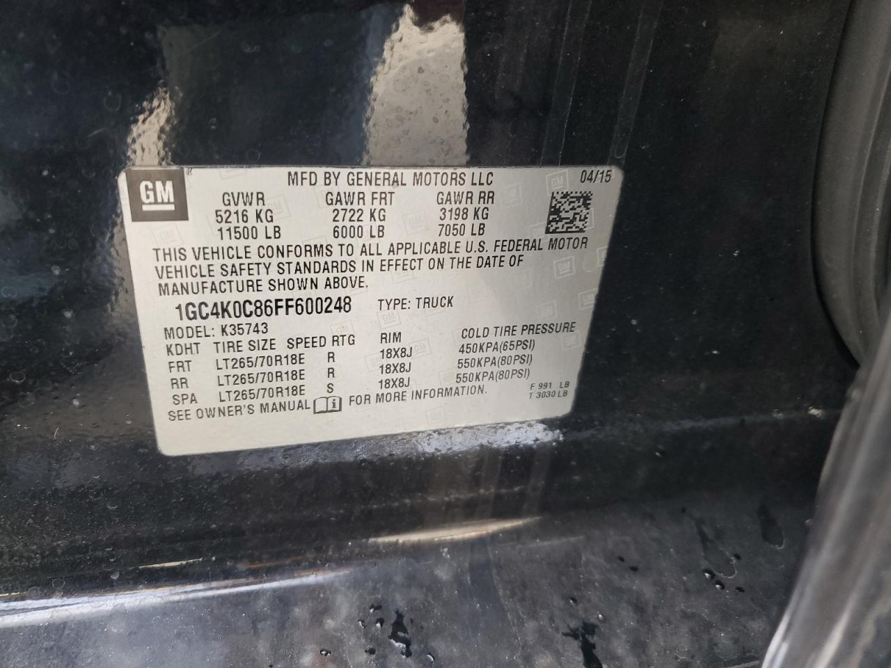 2015 Chevrolet Silverado K3500 Ltz VIN: 1GC4K0C86FF600248 Lot: 93433145