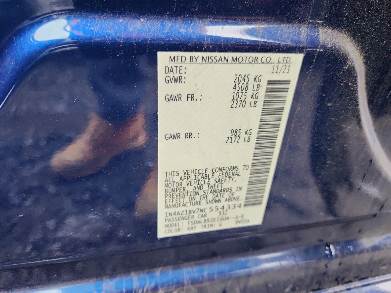 2022 Nissan Leaf S VIN: 1N4AZ1BV7NC554334 Lot: 87391505