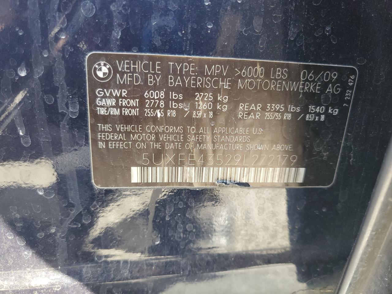 2009 BMW X5 xDrive30I VIN: 5UXFE43529L272179 Lot: 92132835