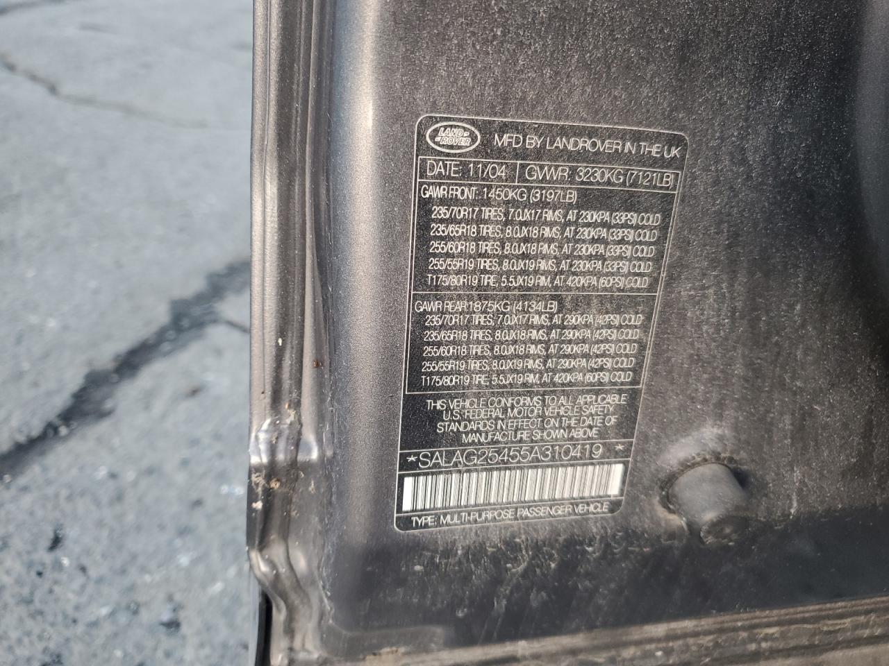 2005 Land Rover Lr3 Hse VIN: SALAG25455A310419 Lot: 91628565