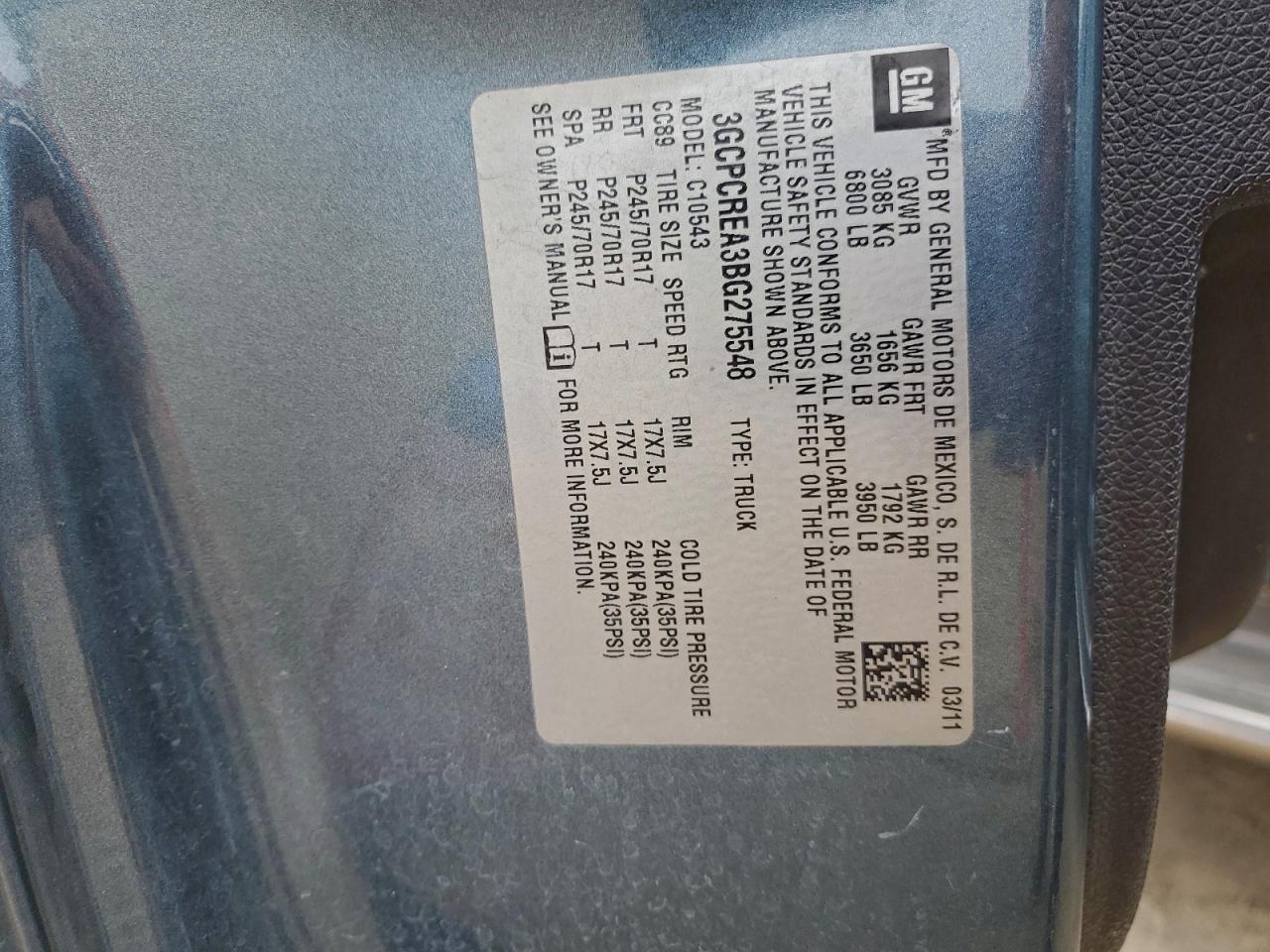 2011 Chevrolet Silverado C1500 Ls VIN: 3GCPCREA3BG275548 Lot: 93704105