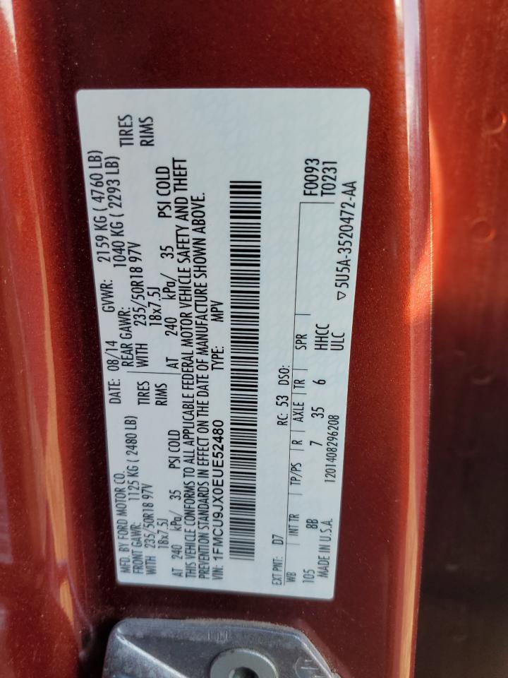 2014 Ford Escape Titanium VIN: 1FMCU9JX0EUE52480 Lot: 91065085