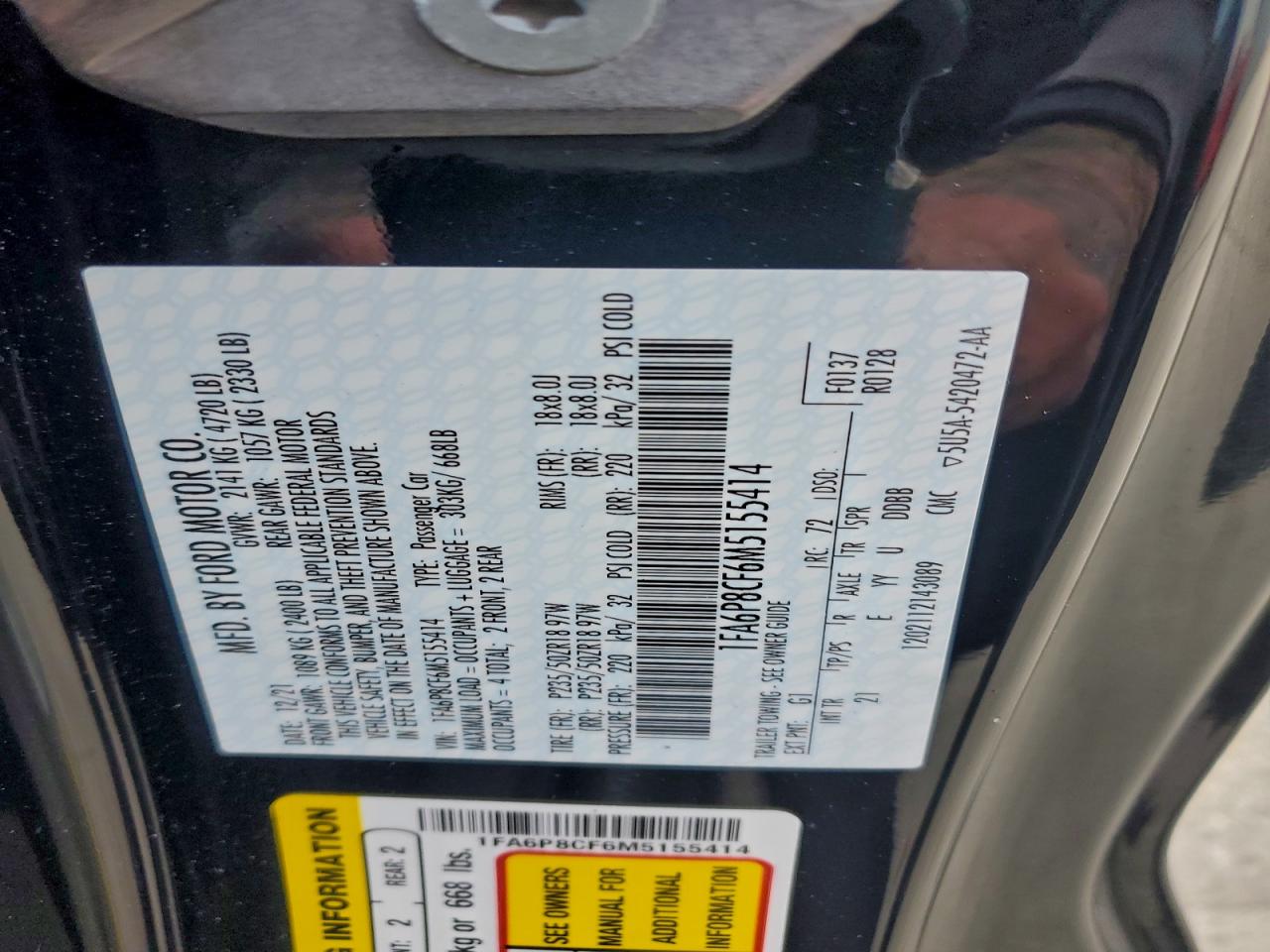 2021 Ford Mustang Gt VIN: 1FA6P8CF6M5155414 Lot: 94678415