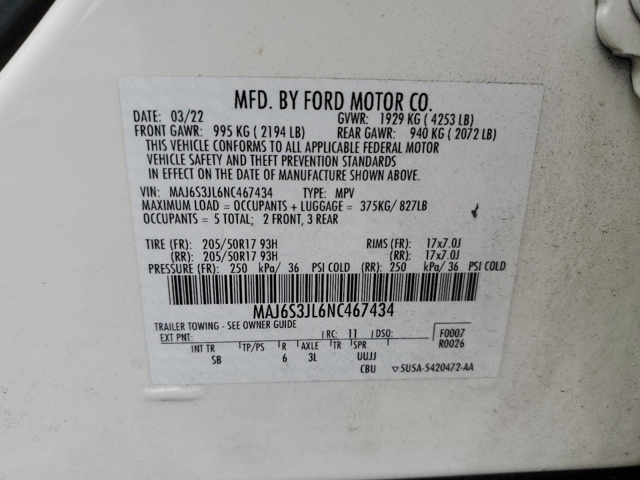 2022 Ford Ecosport Ses VIN: MAJ6S3JL6NC467434 Lot: 91069315