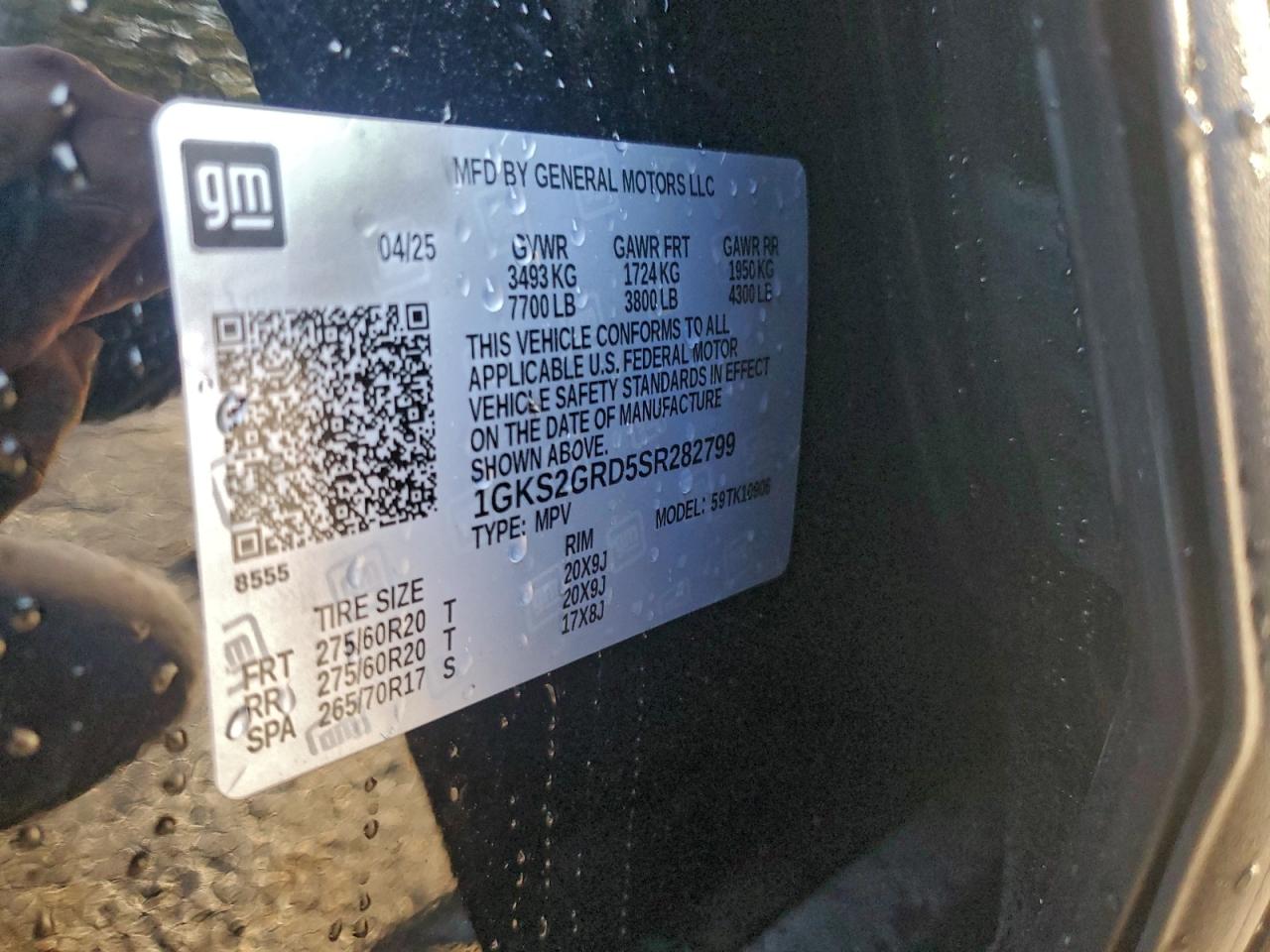 2025 GMC Yukon Xl Elevation VIN: 1GKS2GRD5SR282799 Lot: 94555895