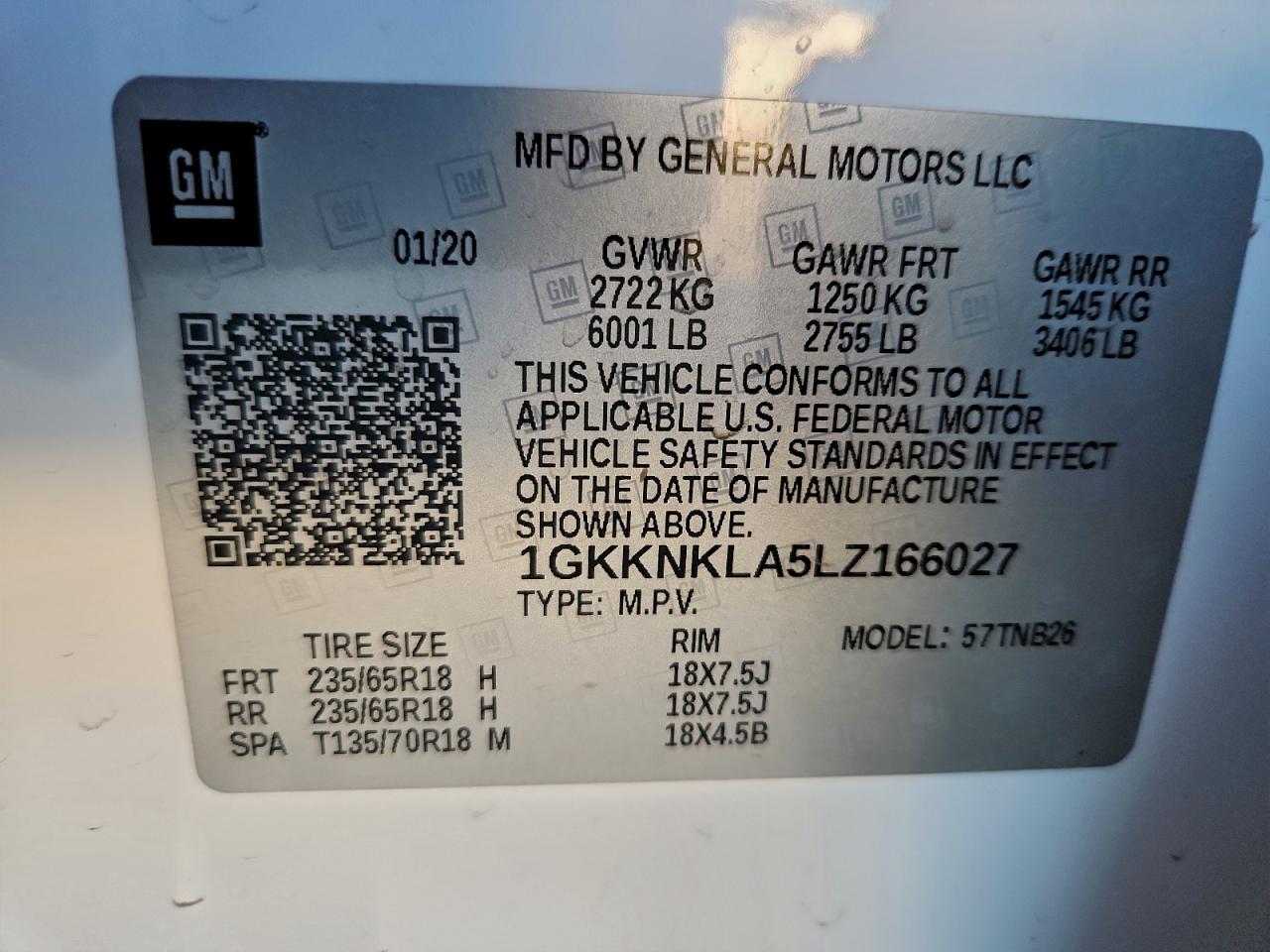 2020 GMC Acadia Sle VIN: 1GKKNKLA5LZ166027 Lot: 94329125