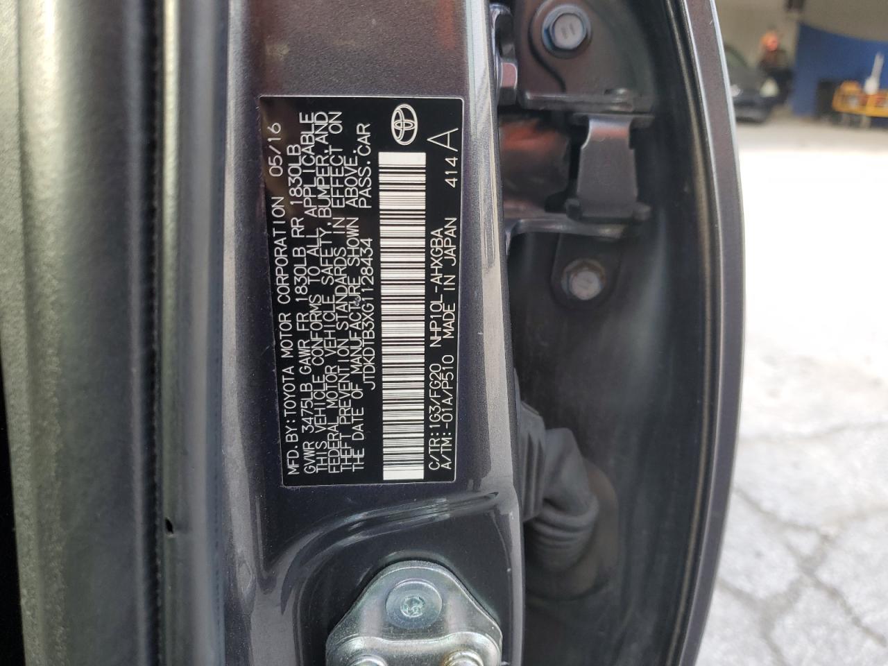 2016 Toyota Prius C VIN: JTDKDTB3XG1128434 Lot: 91805545