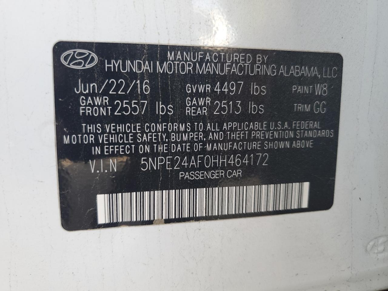 2017 Hyundai Sonata Se VIN: 5NPE24AF0HH464172 Lot: 89739415