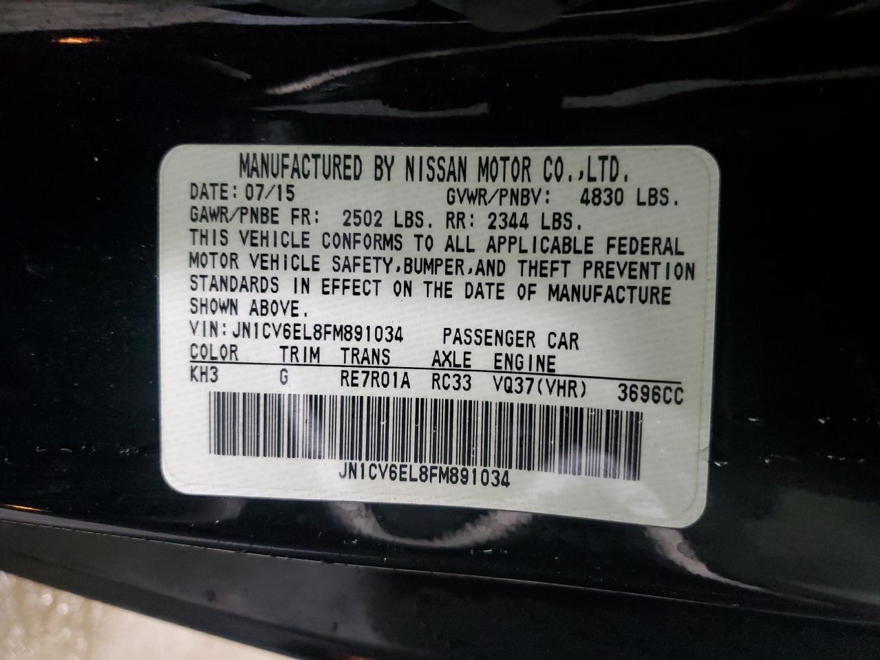 2015 Infiniti Q60 Journey VIN: JN1CV6EL8FM891034 Lot: 92534575