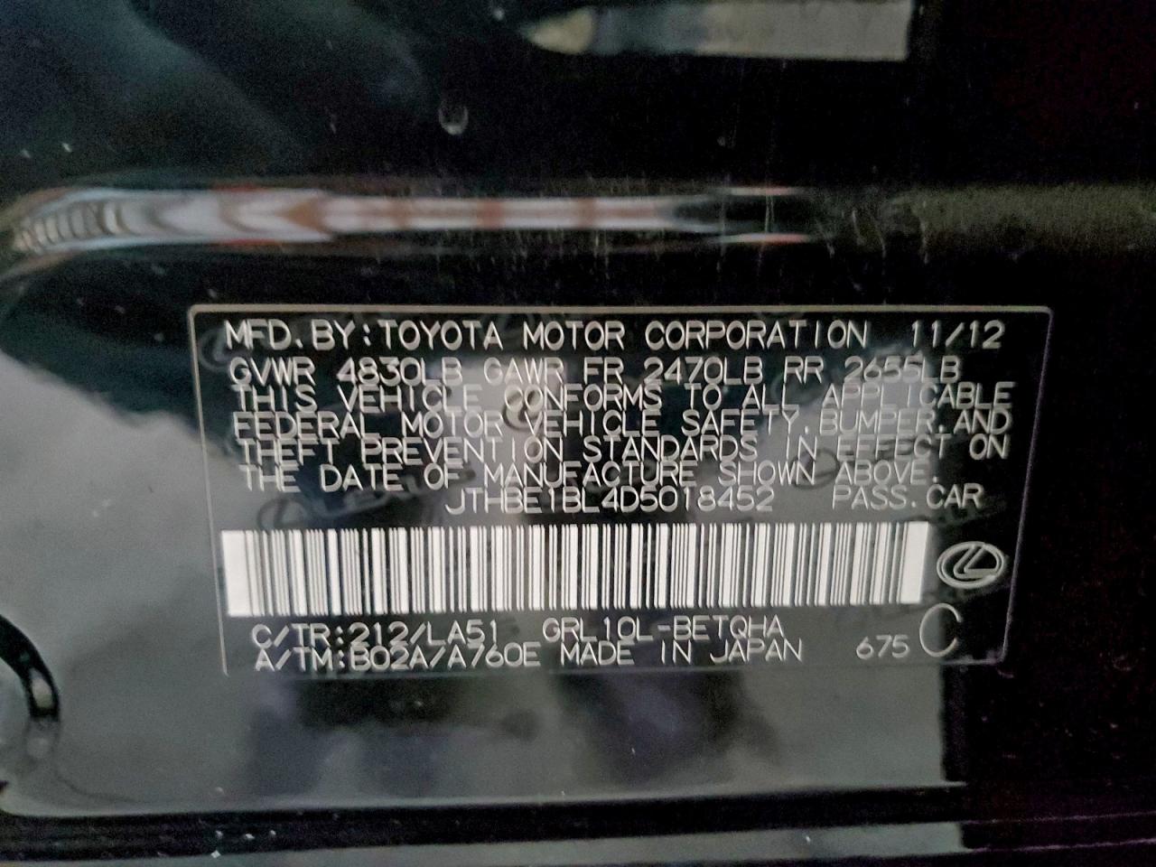 2013 Lexus Gs 350 VIN: JTHBE1BL4D5018452 Lot: 94394645