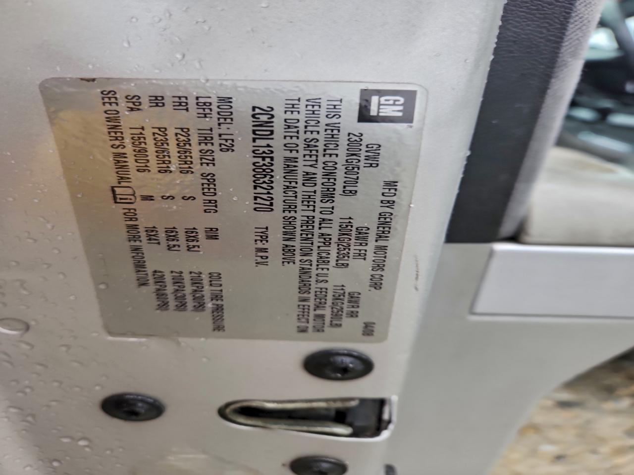 2008 Chevrolet Equinox Ls VIN: 2CNDL13F386321270 Lot: 94360385