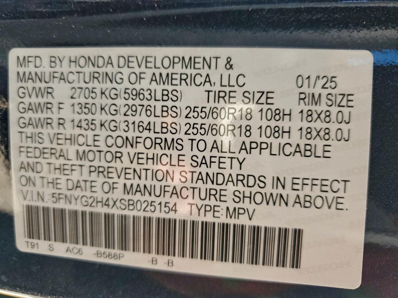 2025 Honda Pilot Exl VIN: 5FNYG2H4XSB025154 Lot: 94712905