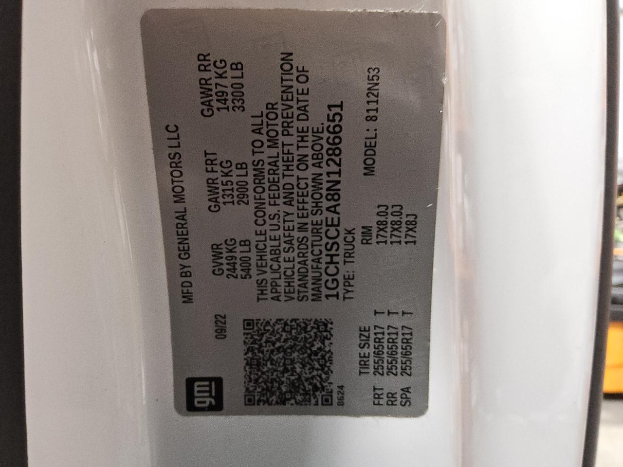 2022 Chevrolet Colorado Lt VIN: 1GCHSCEA8N1286651 Lot: 92109245