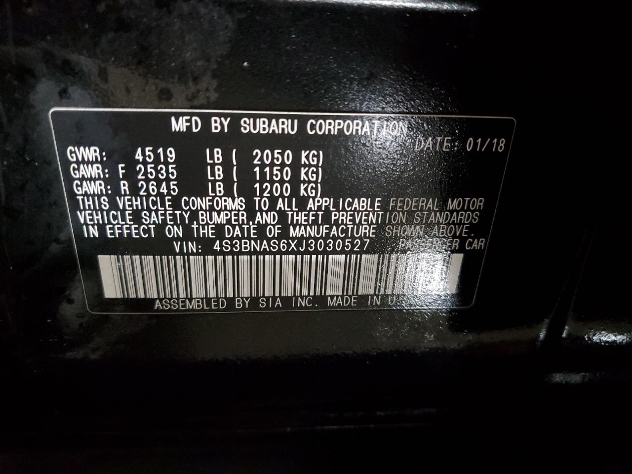 2018 Subaru Legacy Sport VIN: 4S3BNAS6XJ3030527 Lot: 92612105