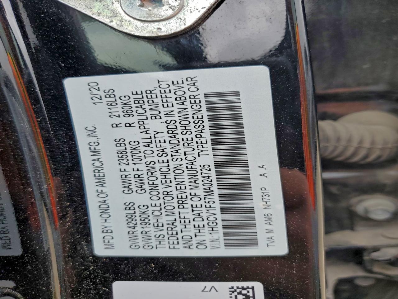 2021 Honda Accord Exl VIN: 1HGCV1F57MA024725 Lot: 89483135