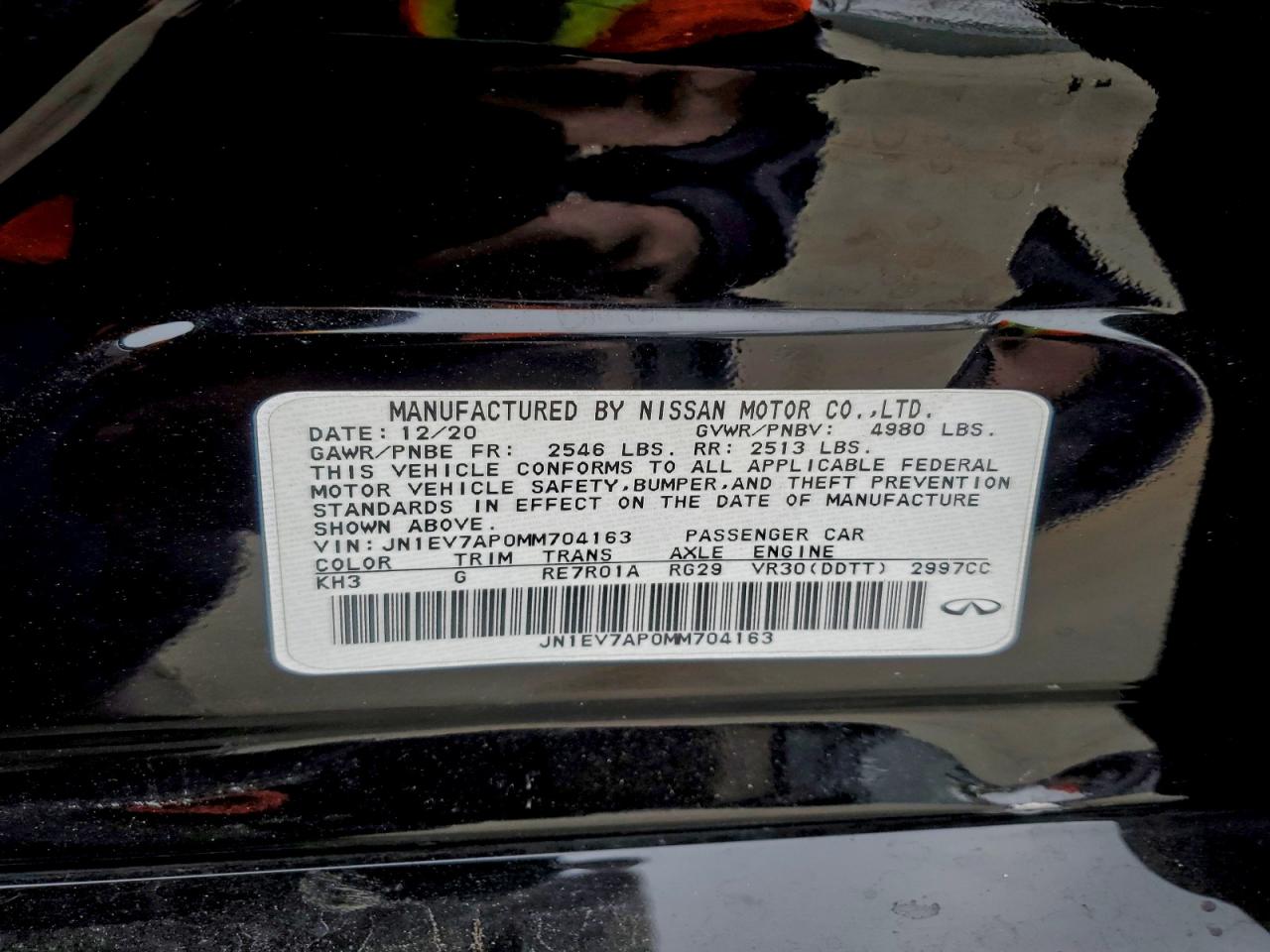 2021 Infiniti Q50 Pure VIN: JN1EV7AP0MM704163 Lot: 93892655