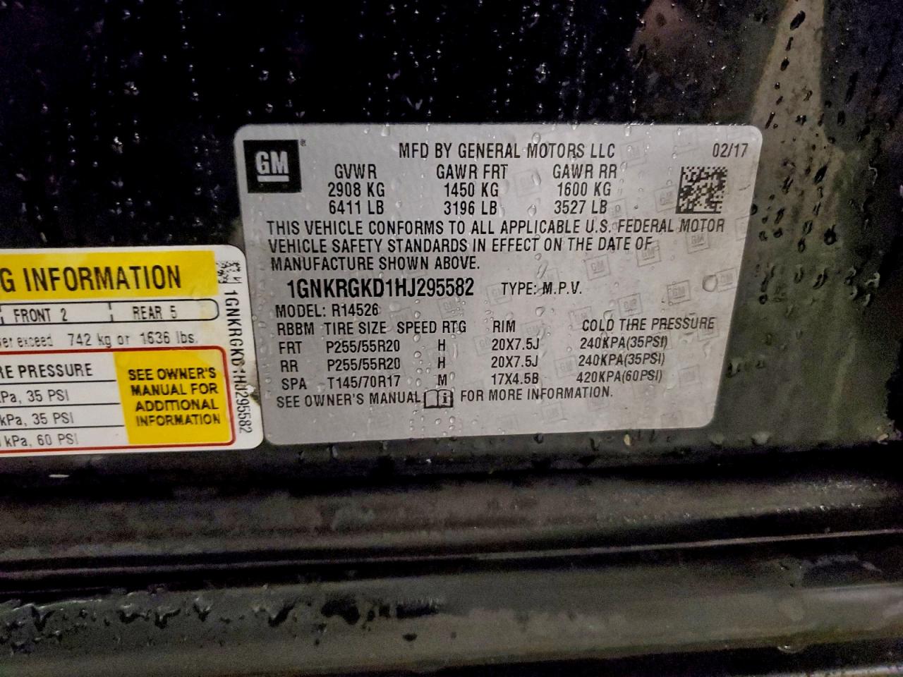 2017 Chevrolet Traverse Lt VIN: 1GNKRGKD1HJ295582 Lot: 94599595